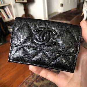 Chanel small black leather flap wallet, NWT